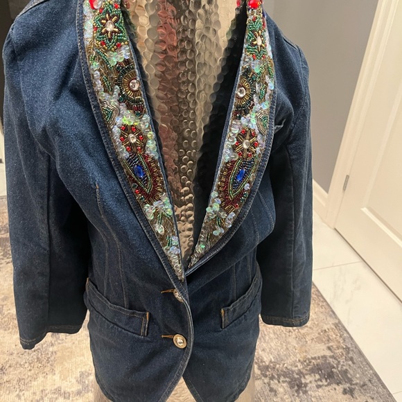 I B Diffusion beaded collar denim jacket size 4 1990s 1990s 1990s 1990s fall - Picture 9 of 17